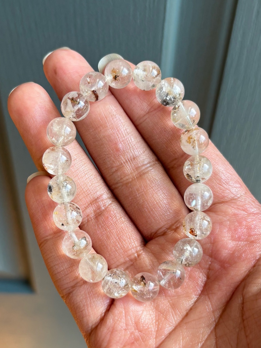 Fluorescent Herkimer Diamond Crystal Bracelet 10mm